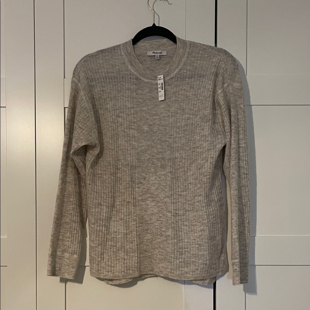 Madewell Cream Ribbed Crewneck Sweater
